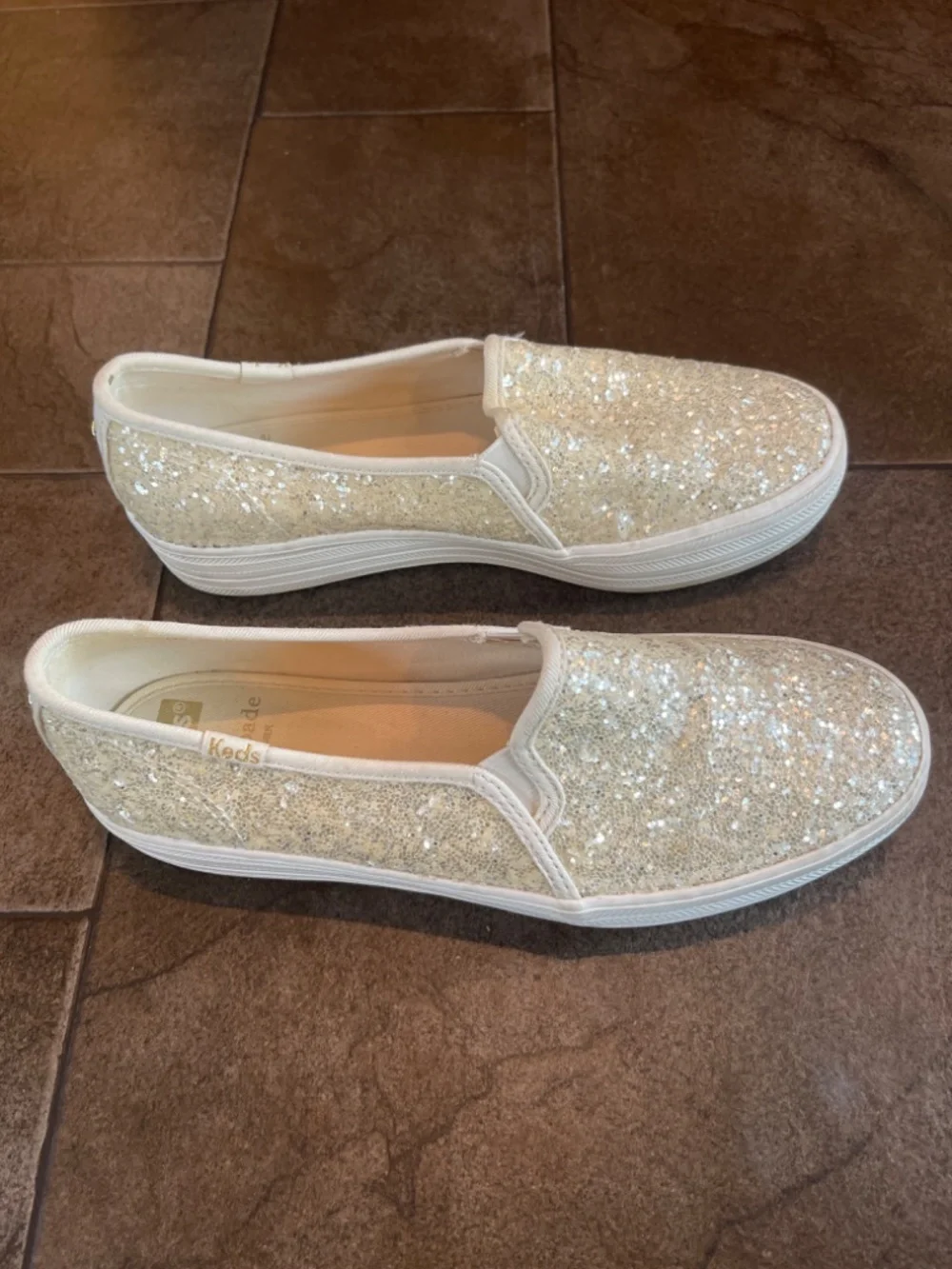 EUC Keds X Kate Spade Triple Decker Shimmering Cream Slip On Shoes Size 6